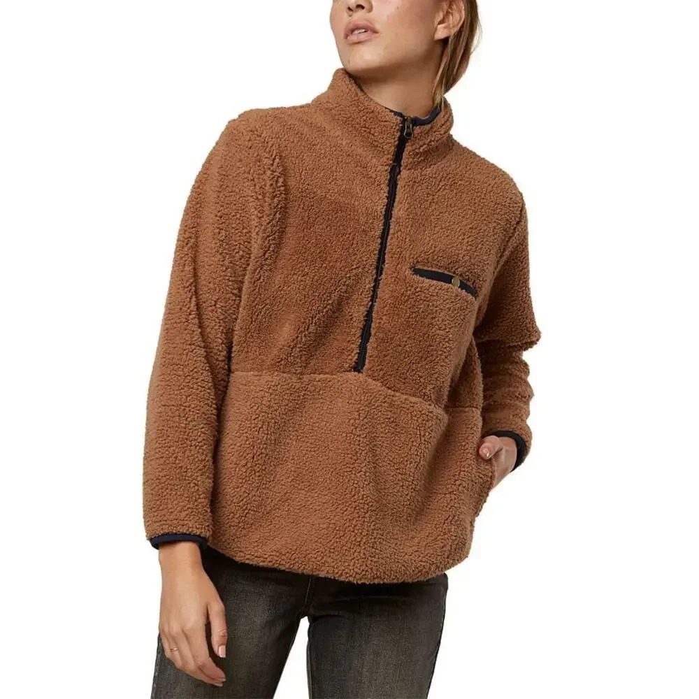 O’Neill Women’s XS Brown Sutton Fleece Pullover Mock Neck‎ Half Zip Jacket